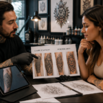 Tattoo artist discussing tattoo removal alternatives and redesign options