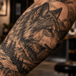 Etched Wolf Forearm Tattoo